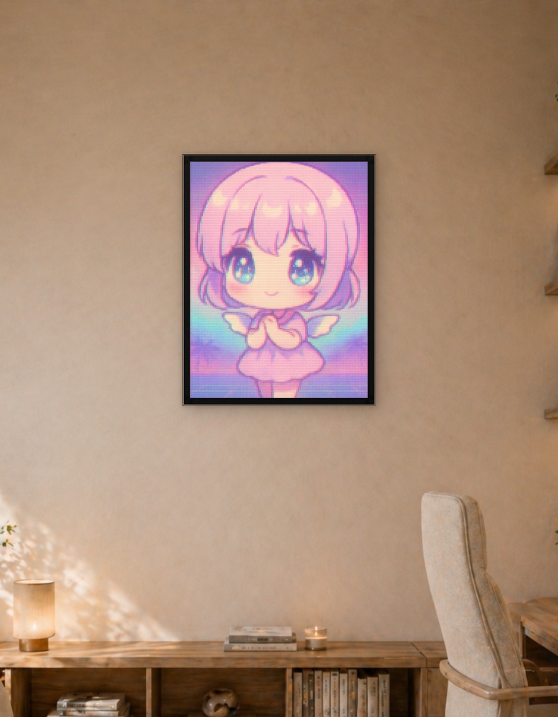 Chibi Angel with Vaporwave Background