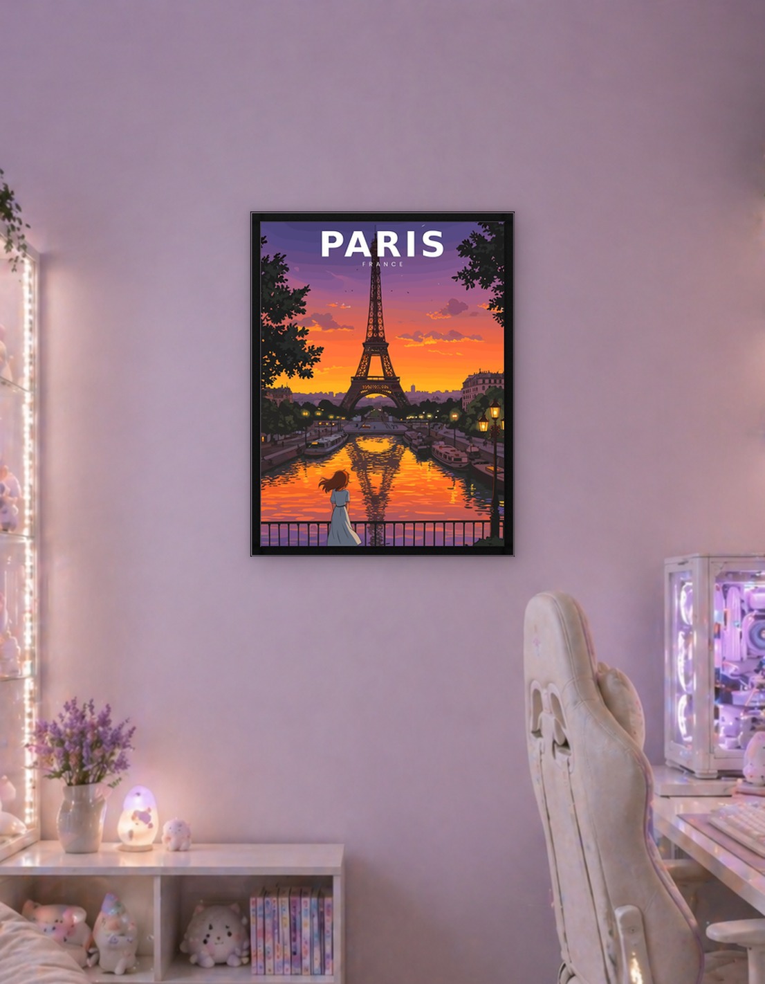 Paris Eiffel Tower Sunset Anime Poster