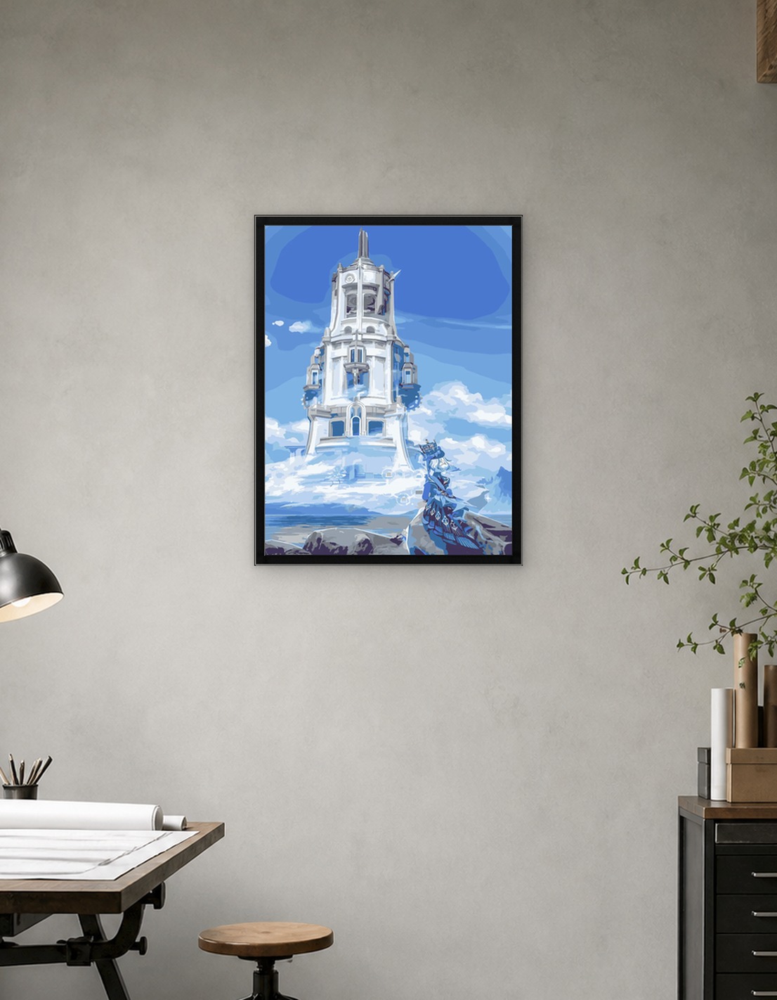 Fantasy Tower and Character in Clouds
