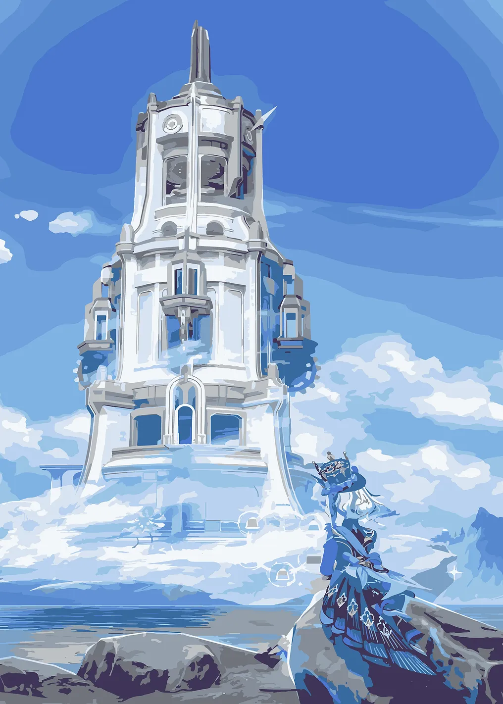 Fantasy Tower and Character in Clouds