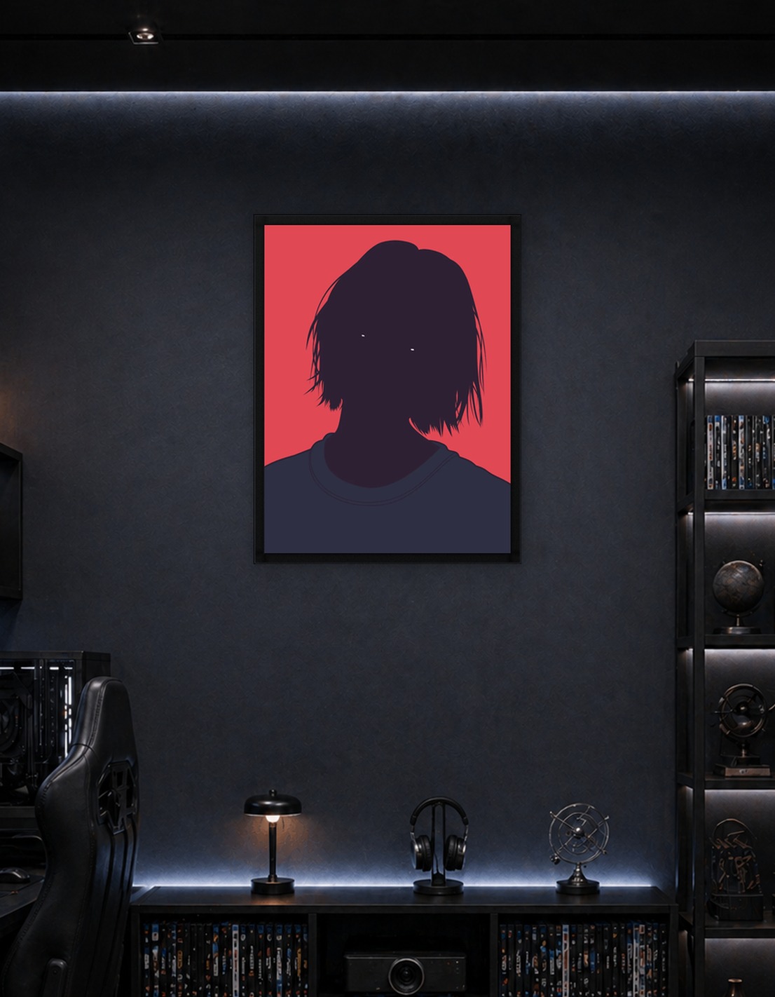 Faceless Silhouette Portrait with Red Background