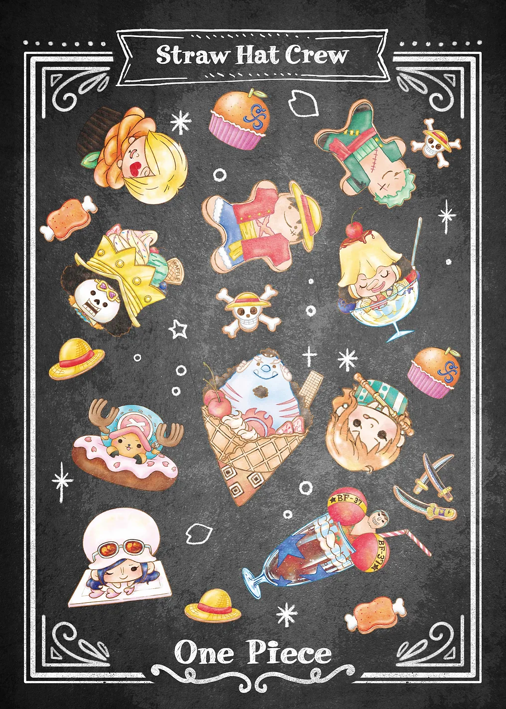 One Piece Straw Hat Crew Sweets Chalkboard