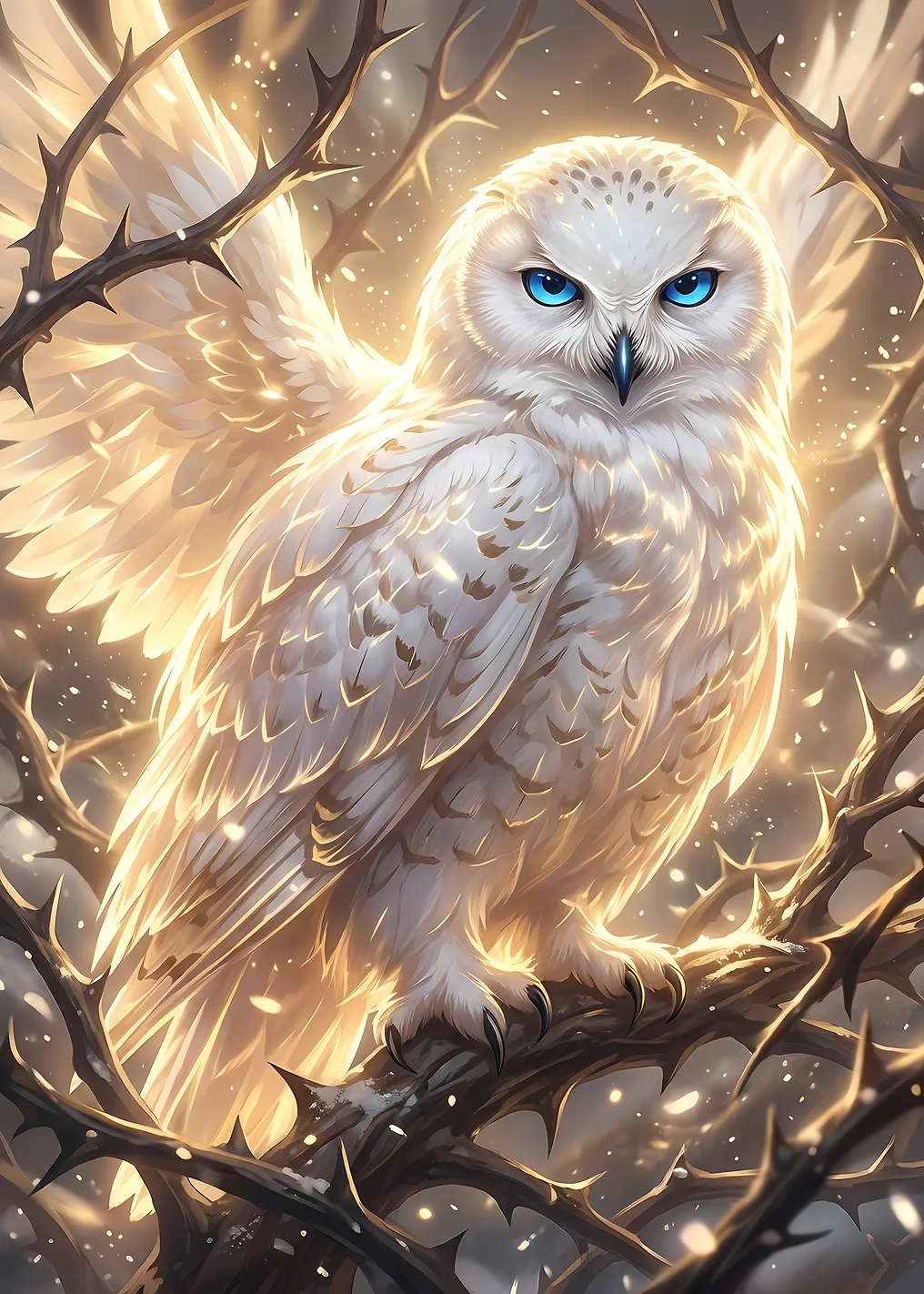 Majestic White Owl with Blue Eyes