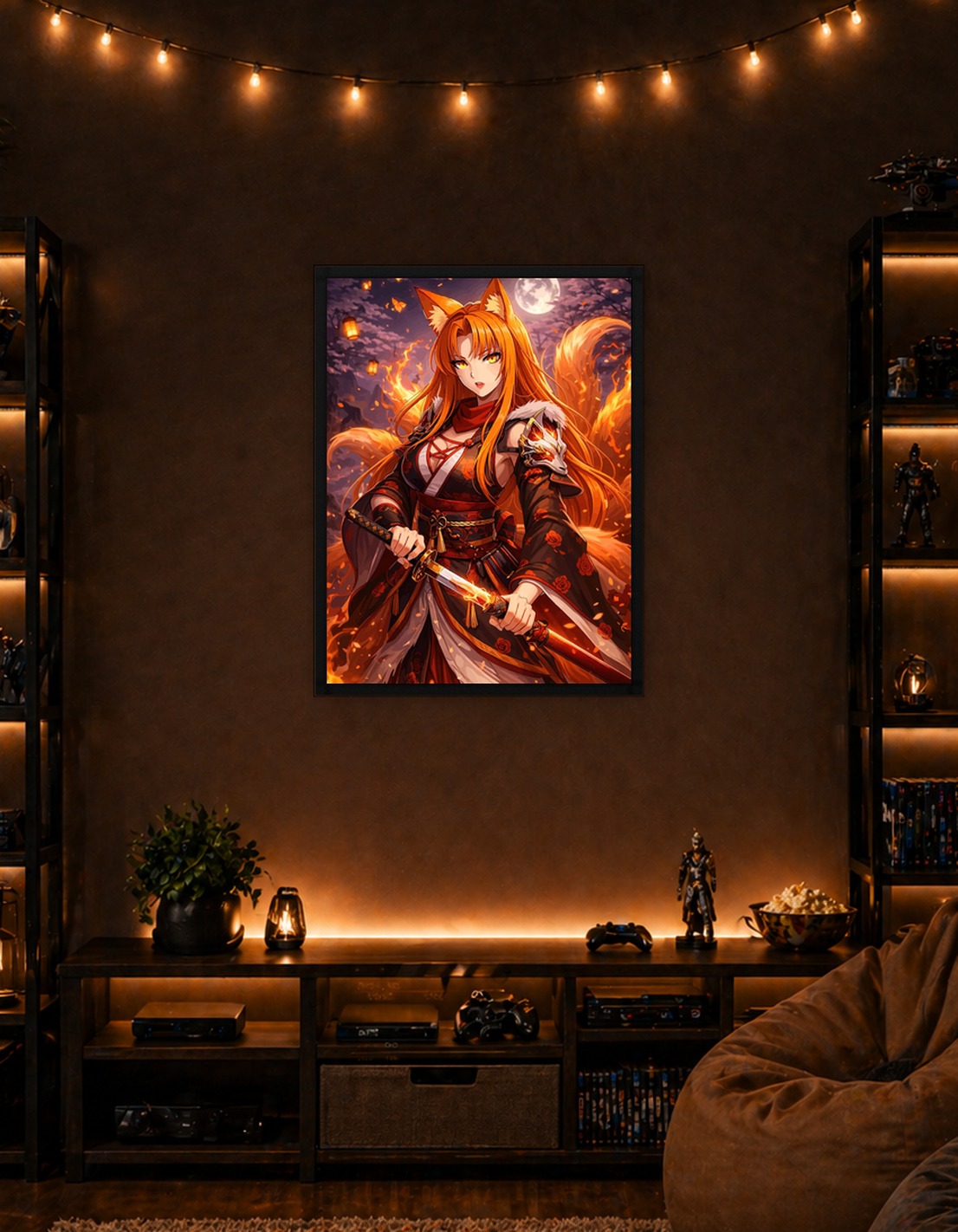 Kitsune Warrior with Flaming Katana