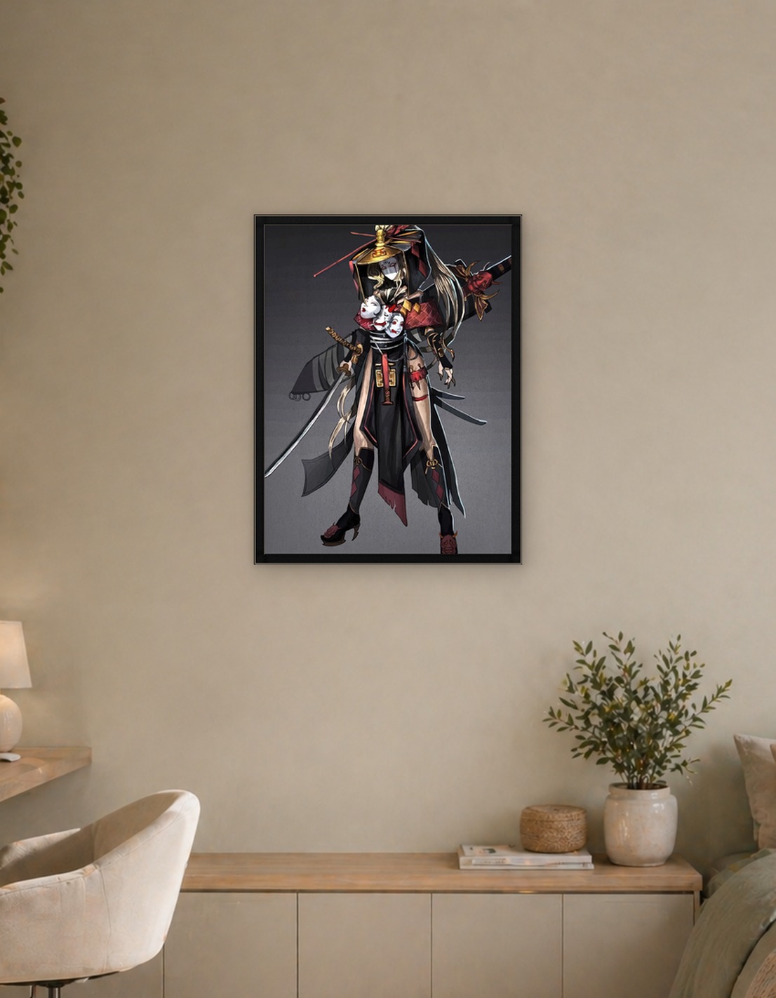 Masked Warrior with Swords and Masks