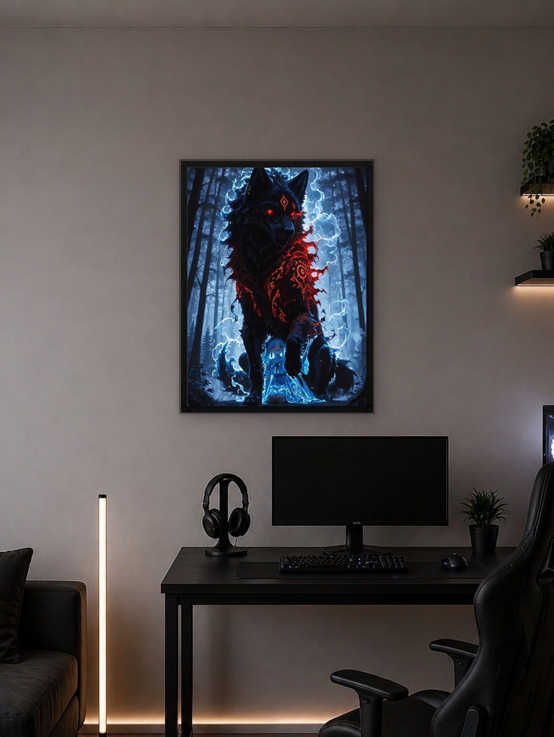 Guardian Wolf and Girl in Forest