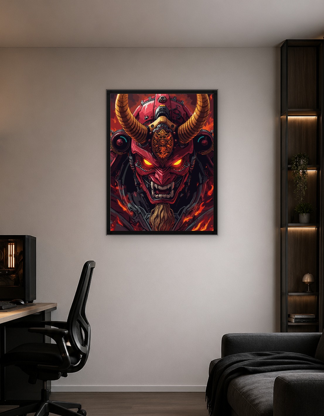 Imagination of Samurai with Red Oni Mask