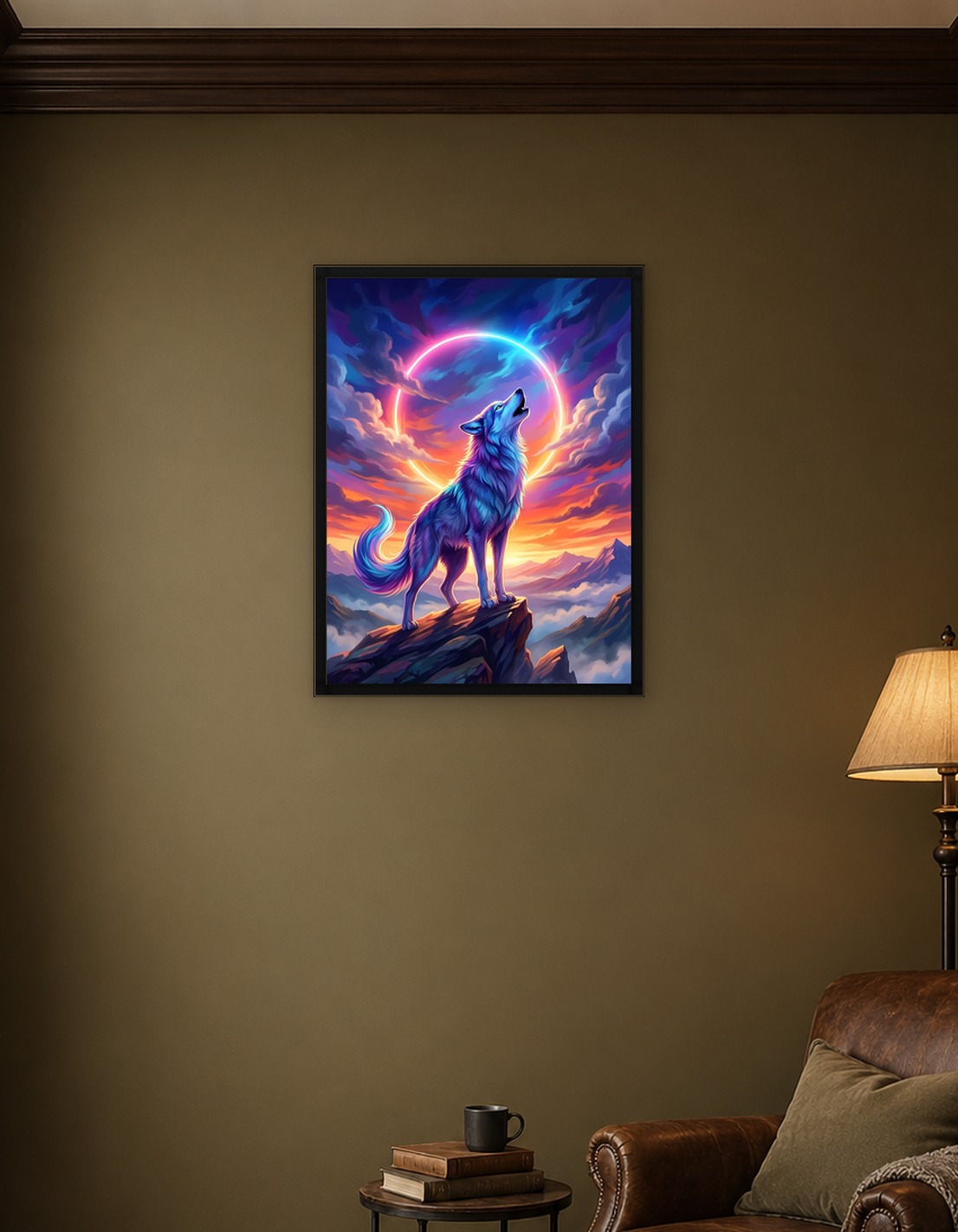 Howling Wolf with Neon Circle