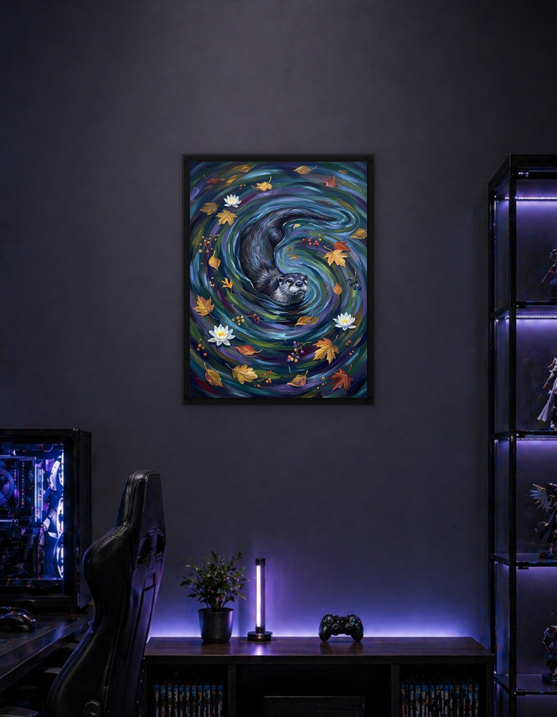 Otter in swirling water painting