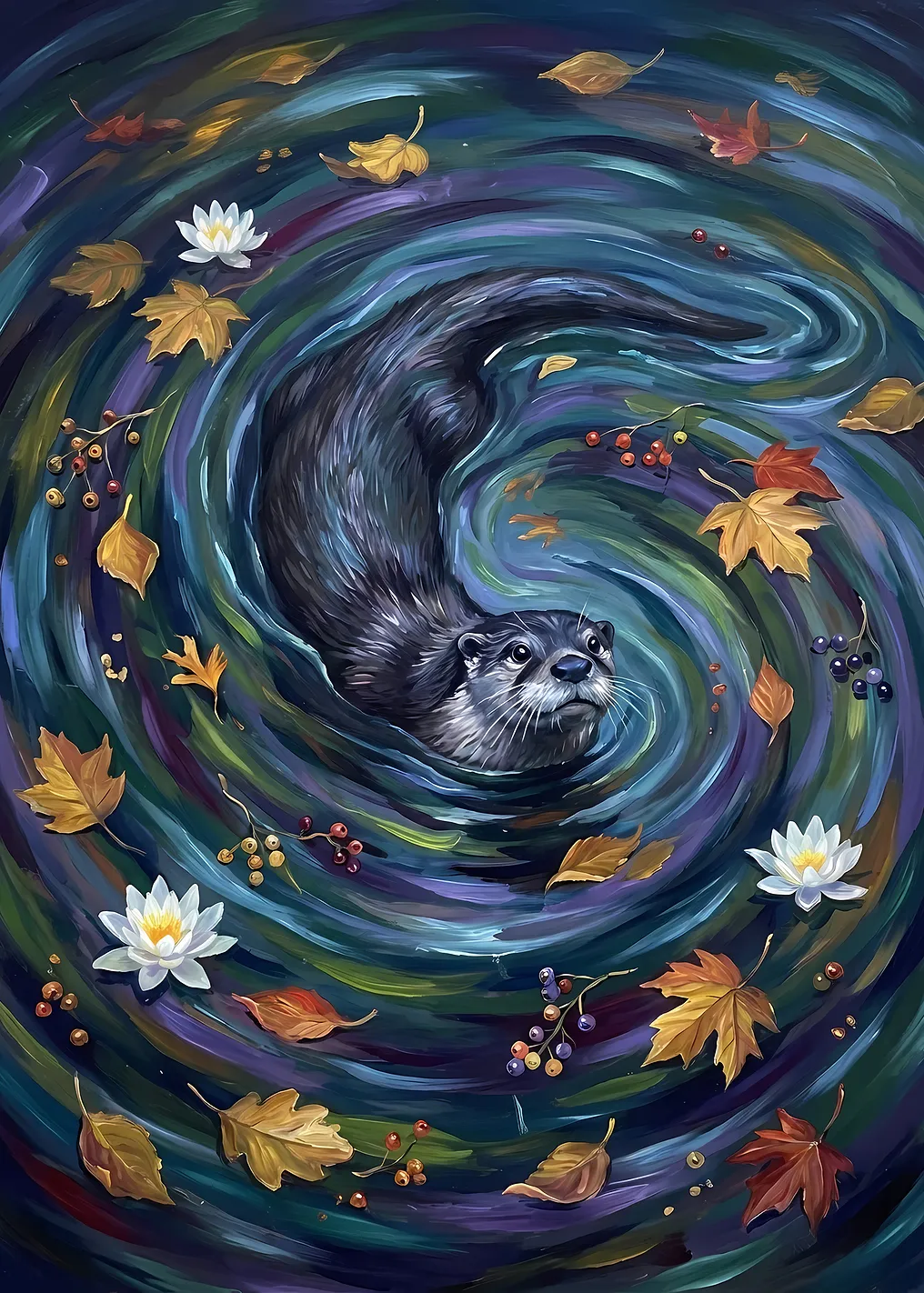 Otter in swirling water painting