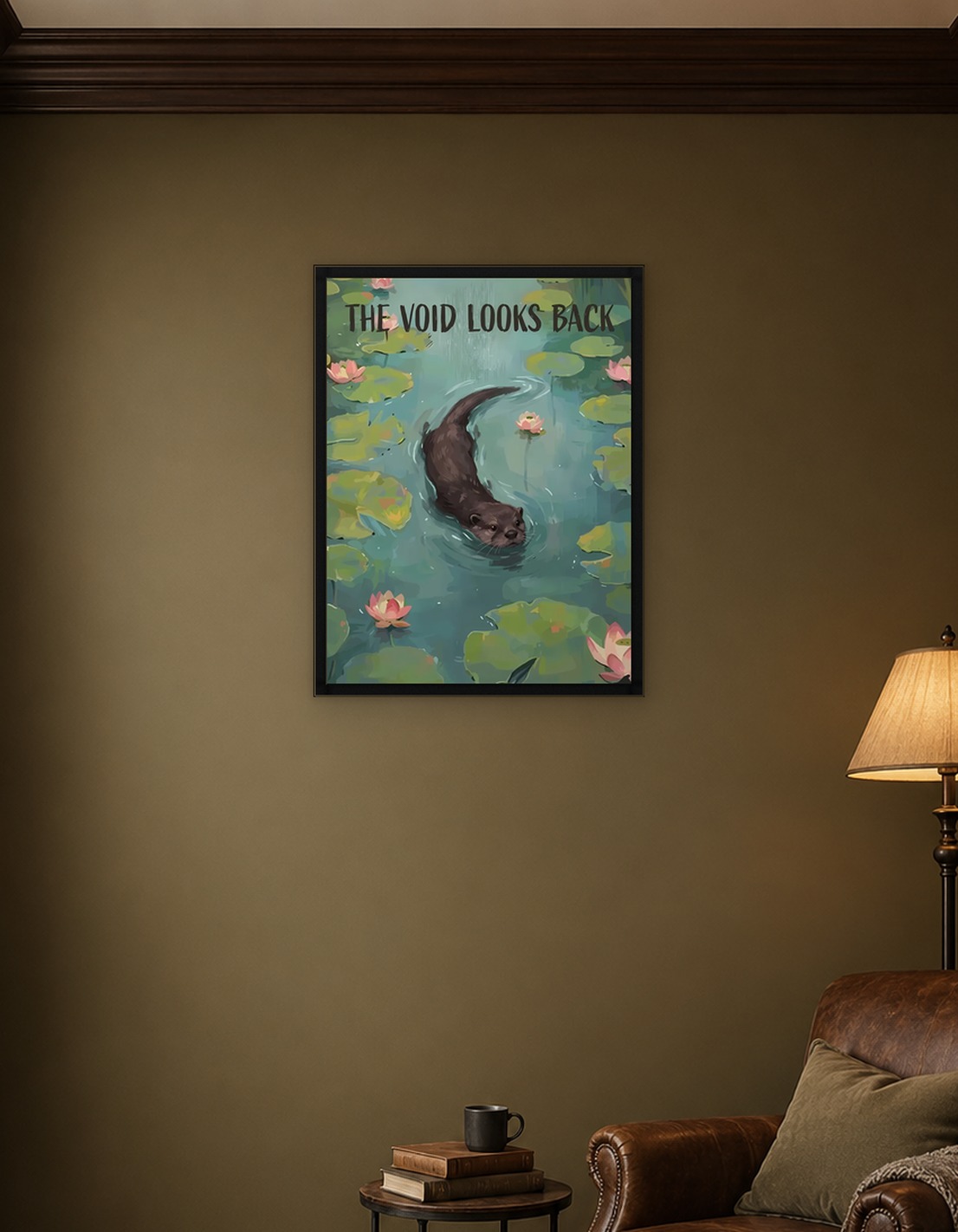 Otter in Lily Pond with Text