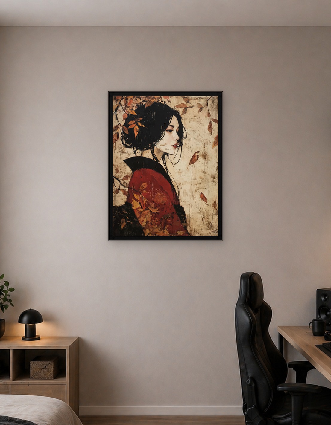 Geisha in Autumn Leaves