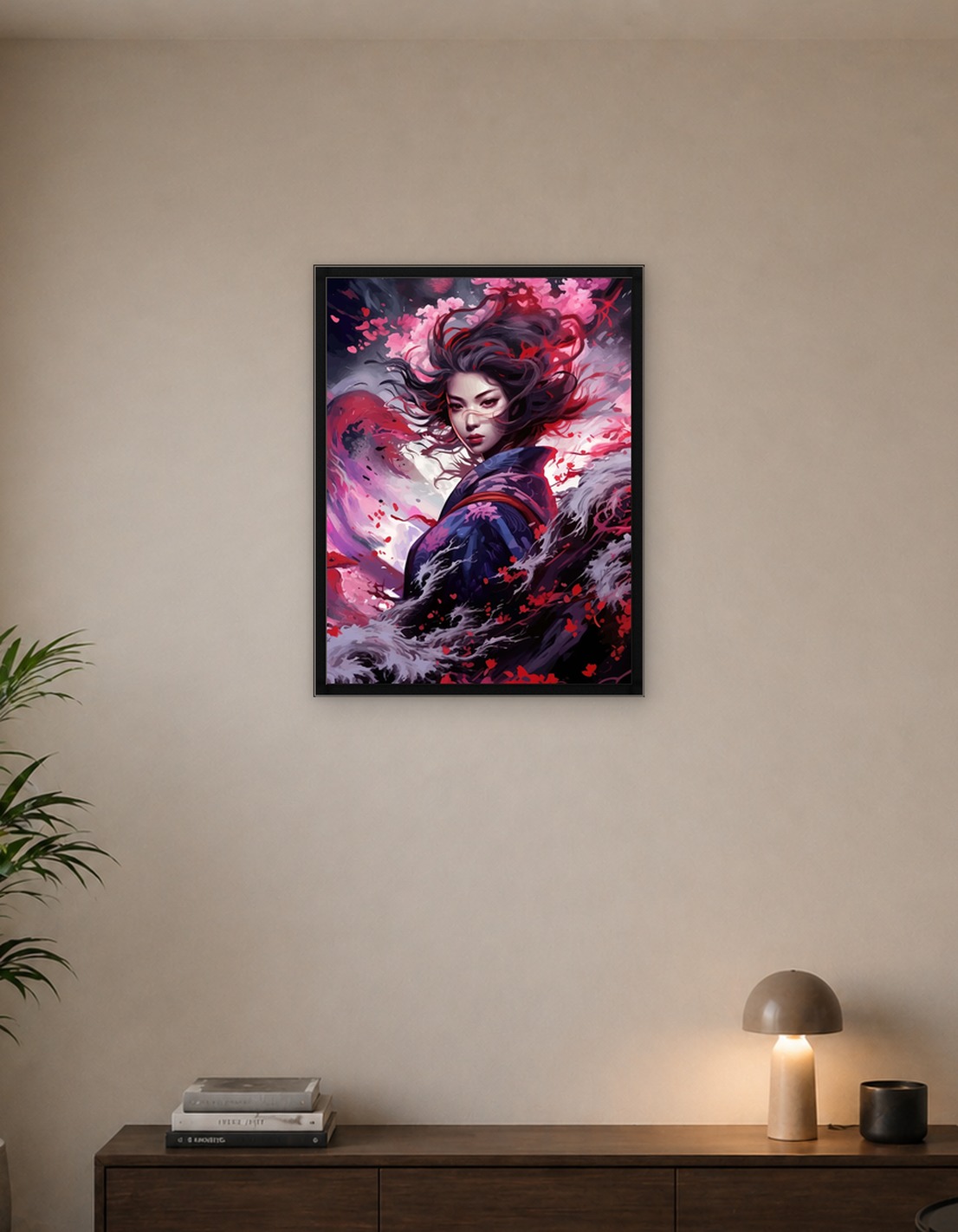 Geisha in Cherry Blossoms and Waves