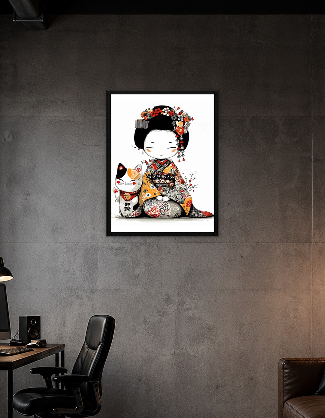 Geisha and Maneki Neko Illustration