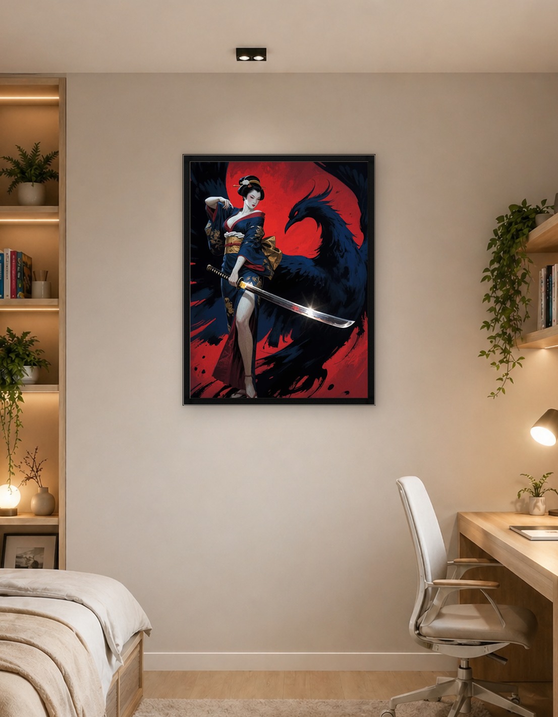Geisha with Sword and Raven