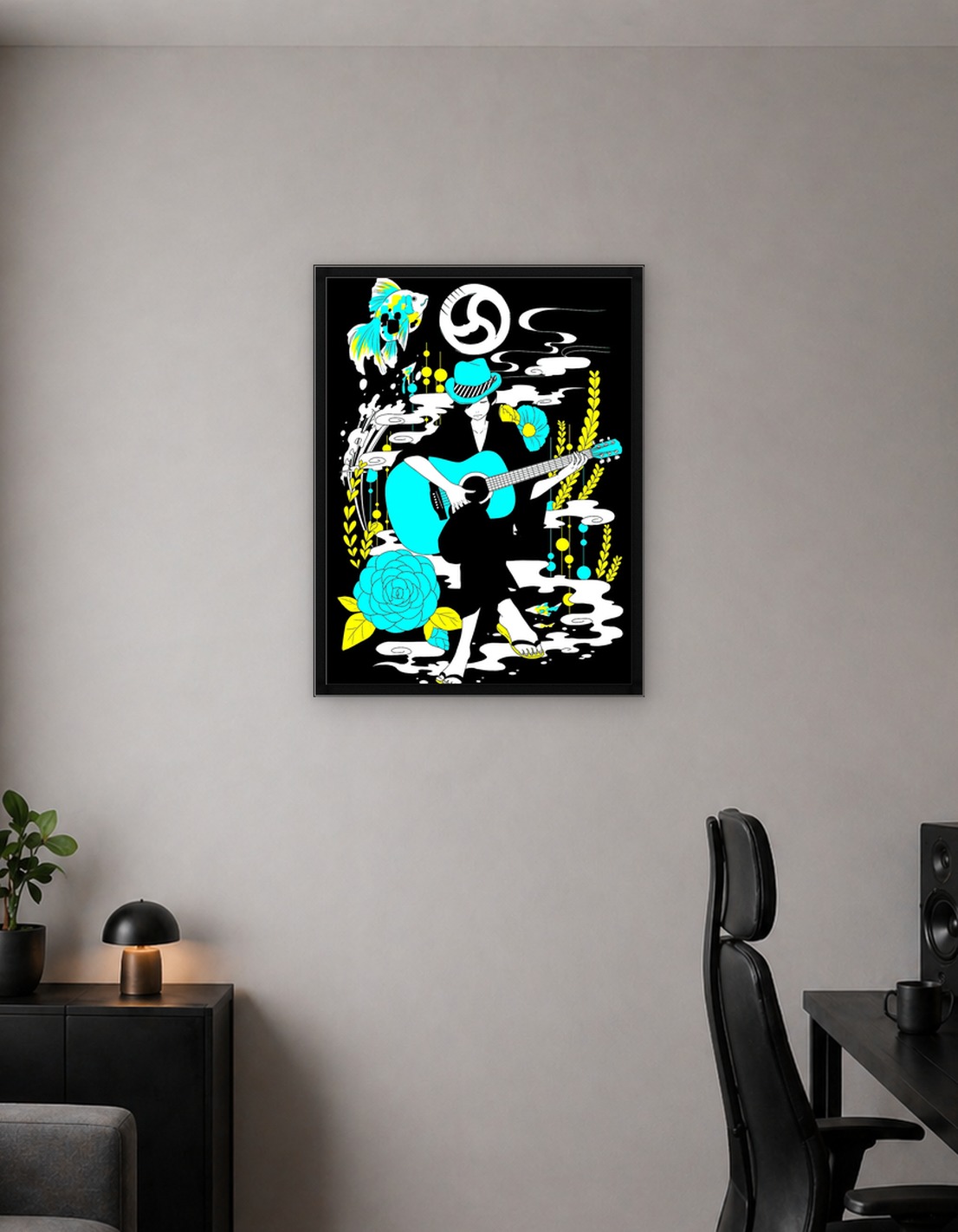 Guitarist in Black and Cyan Illustration