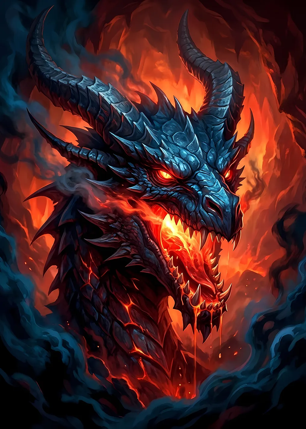 Fierce Dragon Head with Fiery Breath