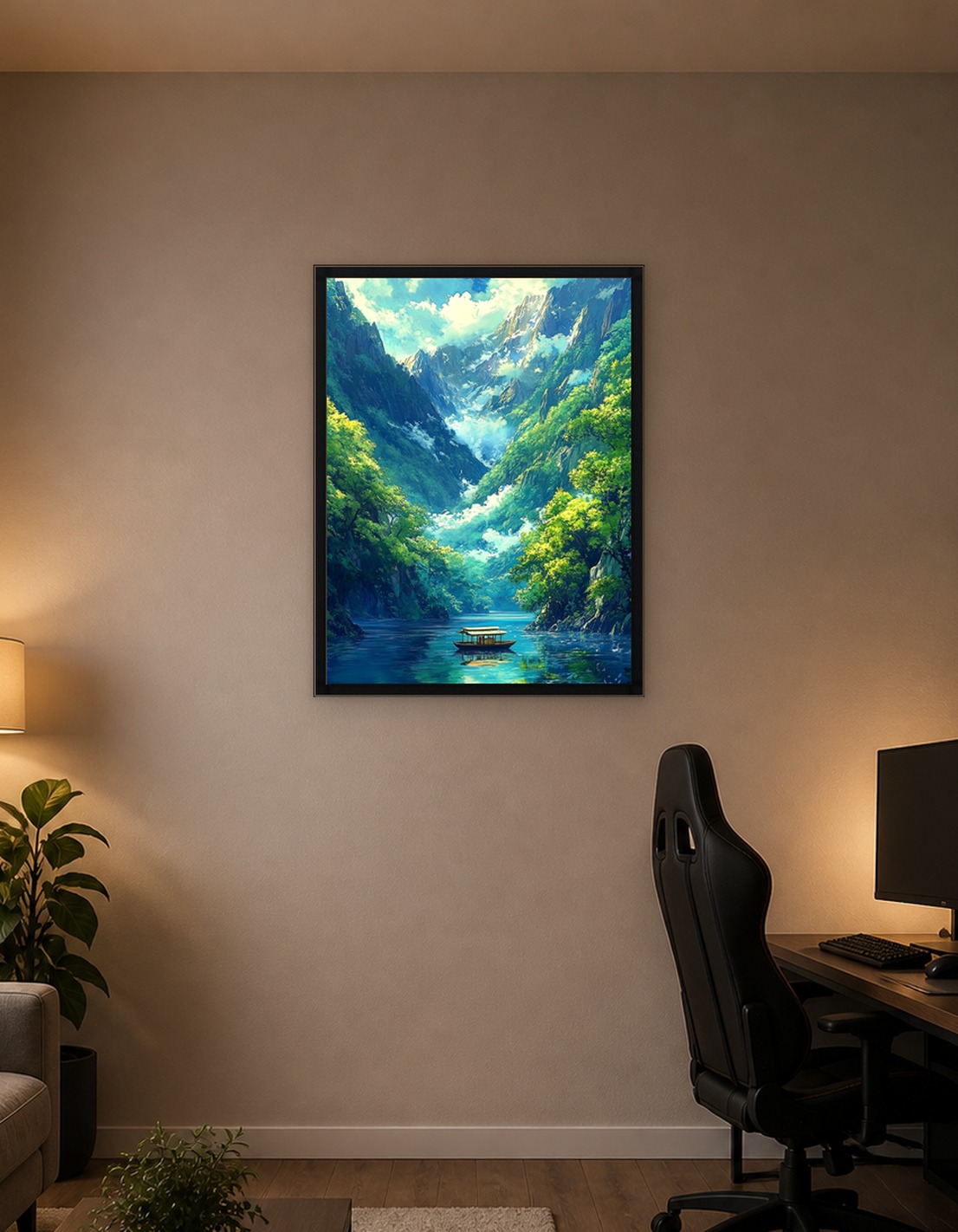 Mountain River Boat Landscape
