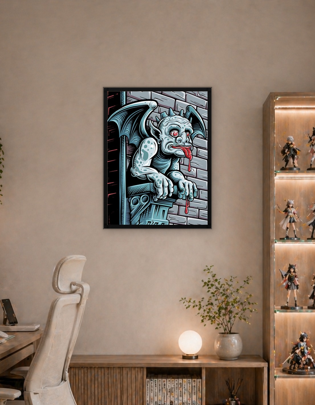 Gargoyle with Red Eyes and Tongue