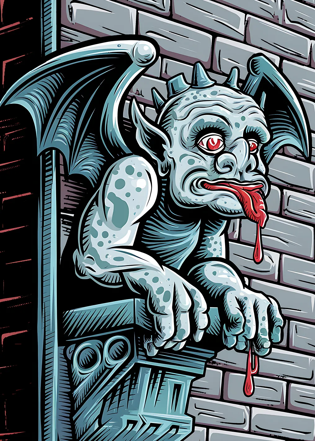 Gargoyle with Red Eyes and Tongue