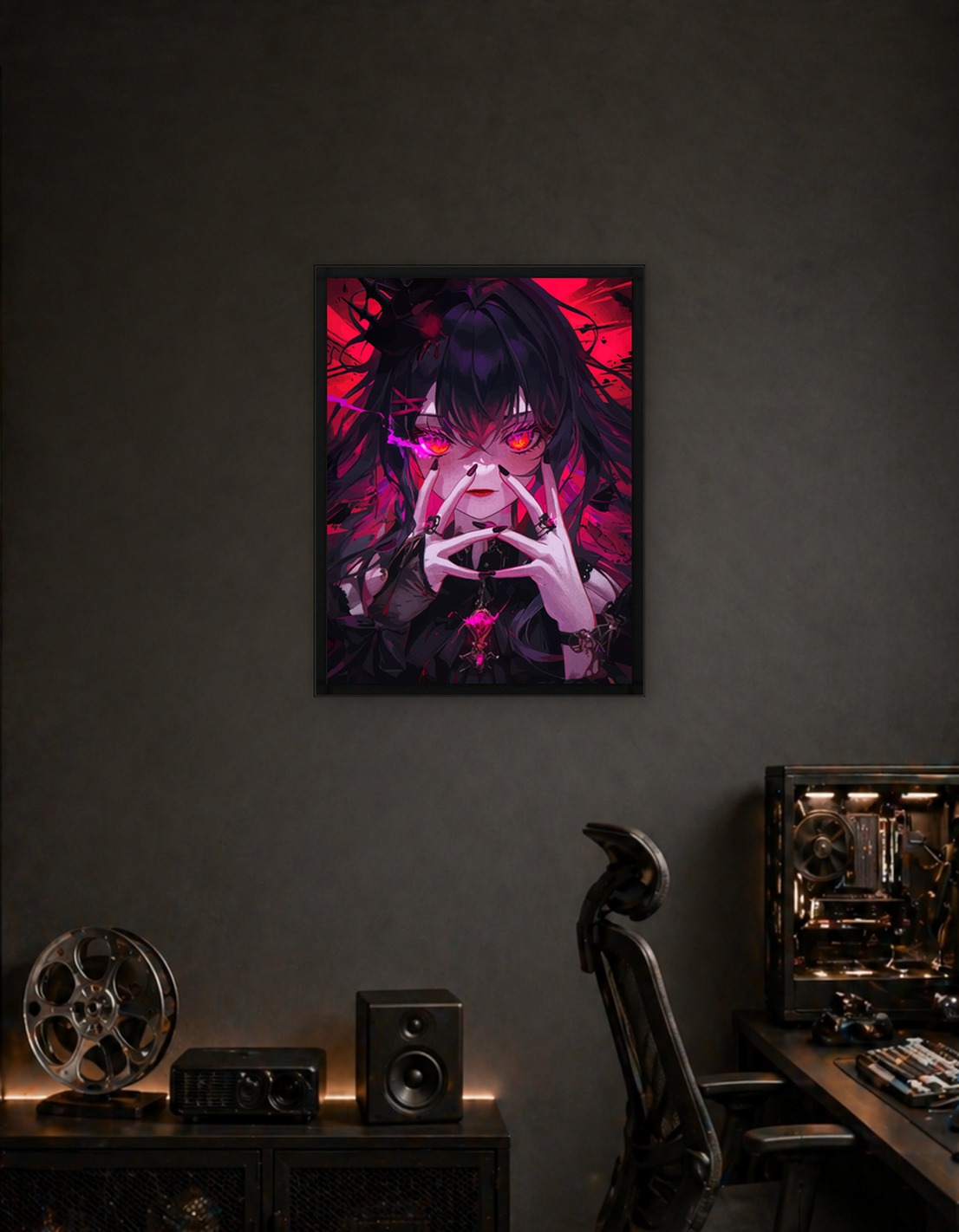 Gothic Anime Girl with Fiery Eyes