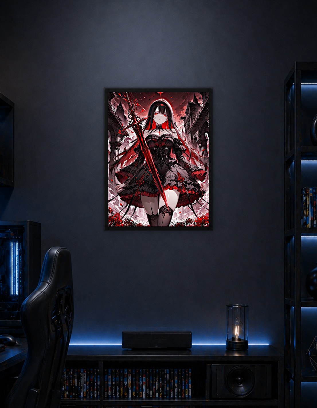 Gothic Anime Girl with Red Sword