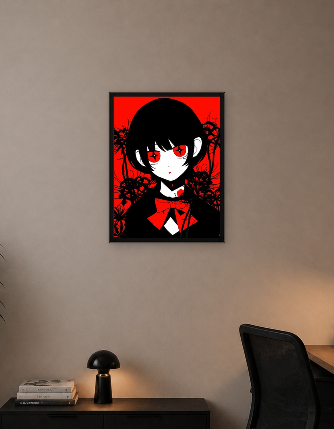 Gothic Anime Girl with Red Spider Lilies