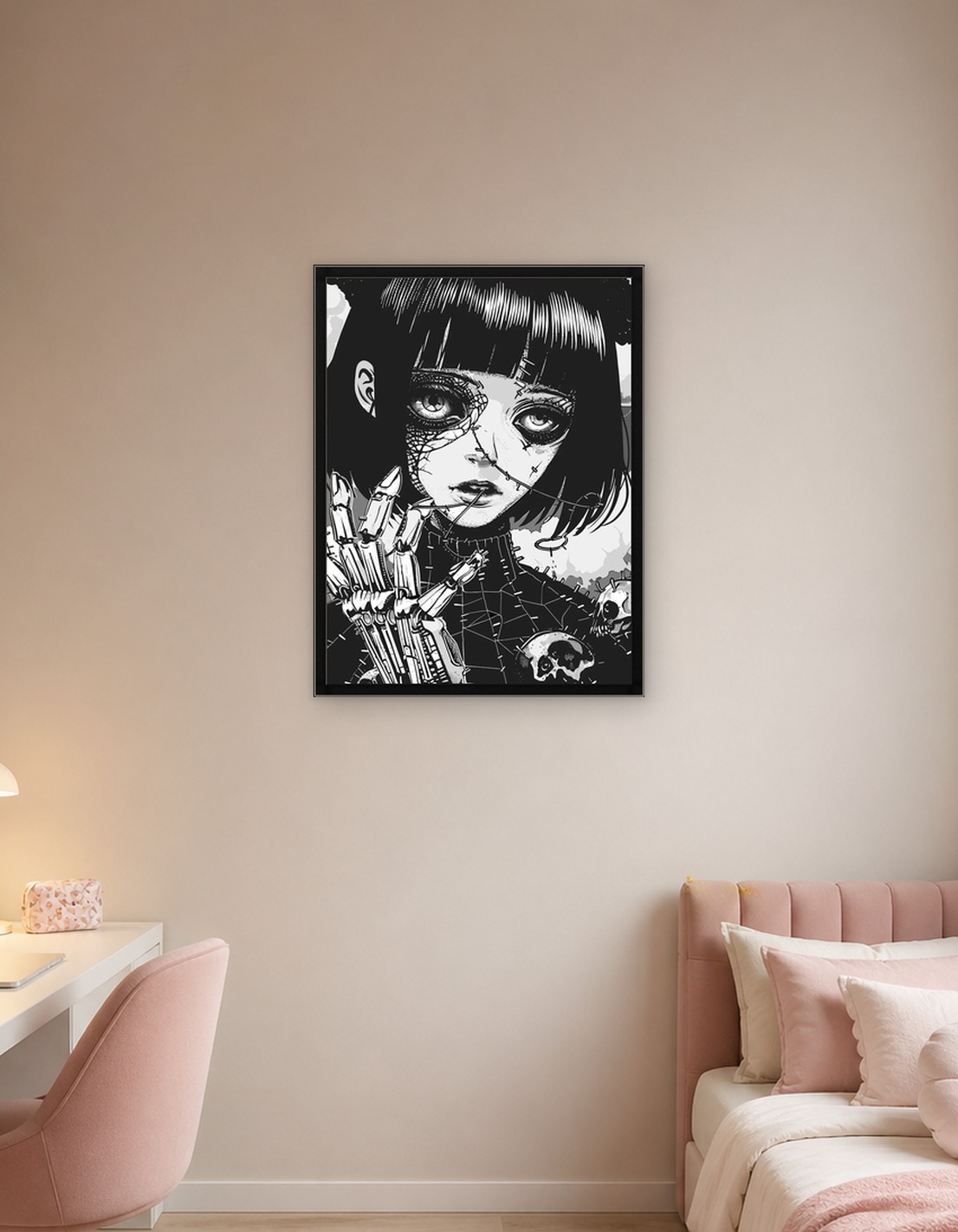 Gothic Anime Girl with Mechanical Hand