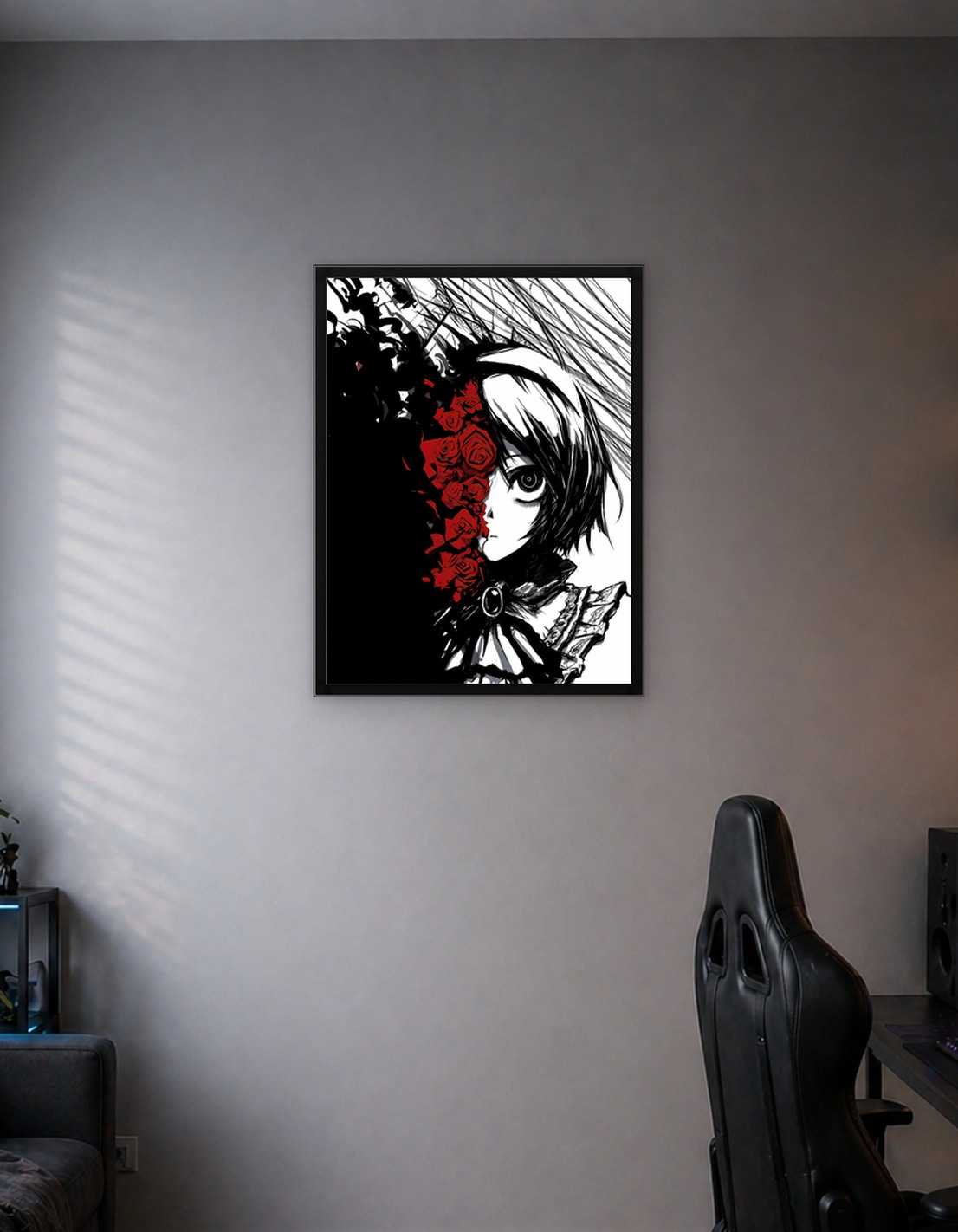 Gothic Girl with Red Roses