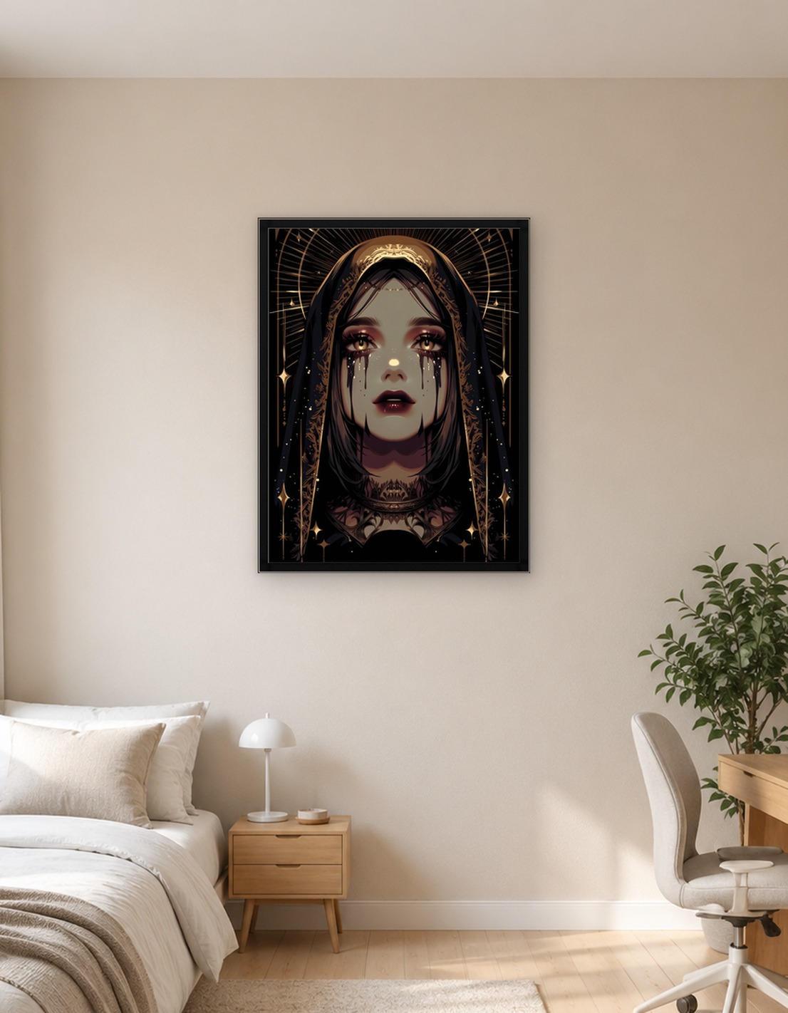 Gothic Woman with Golden Tears