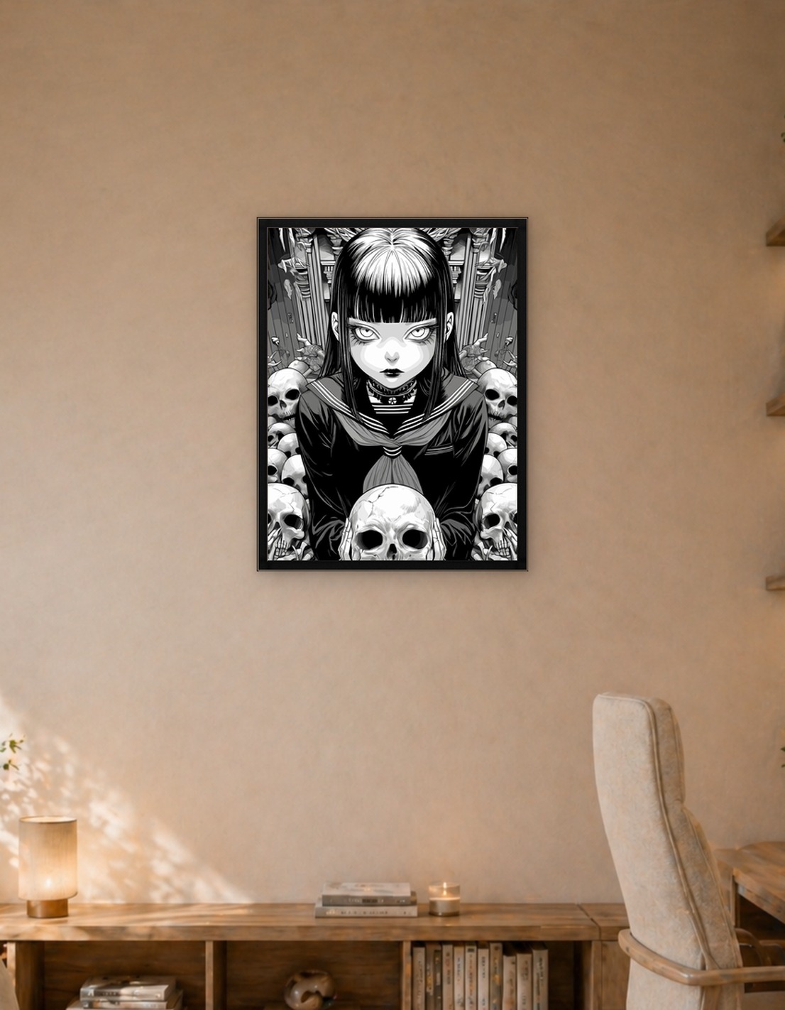Gothic Schoolgirl with Skulls