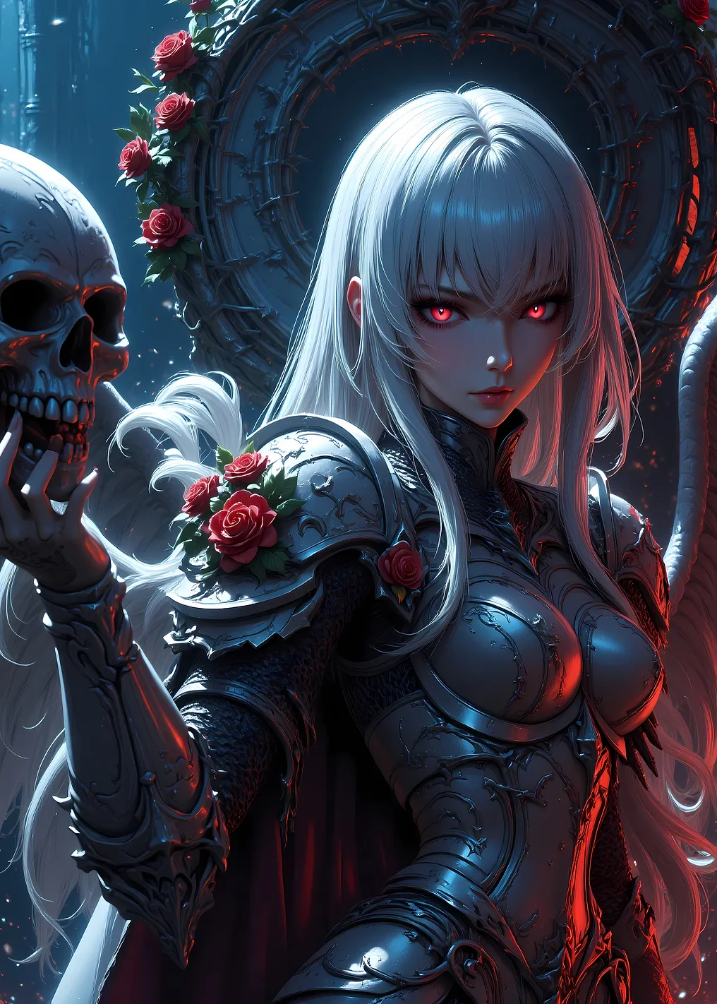 Gothic Angel with Skull and Roses