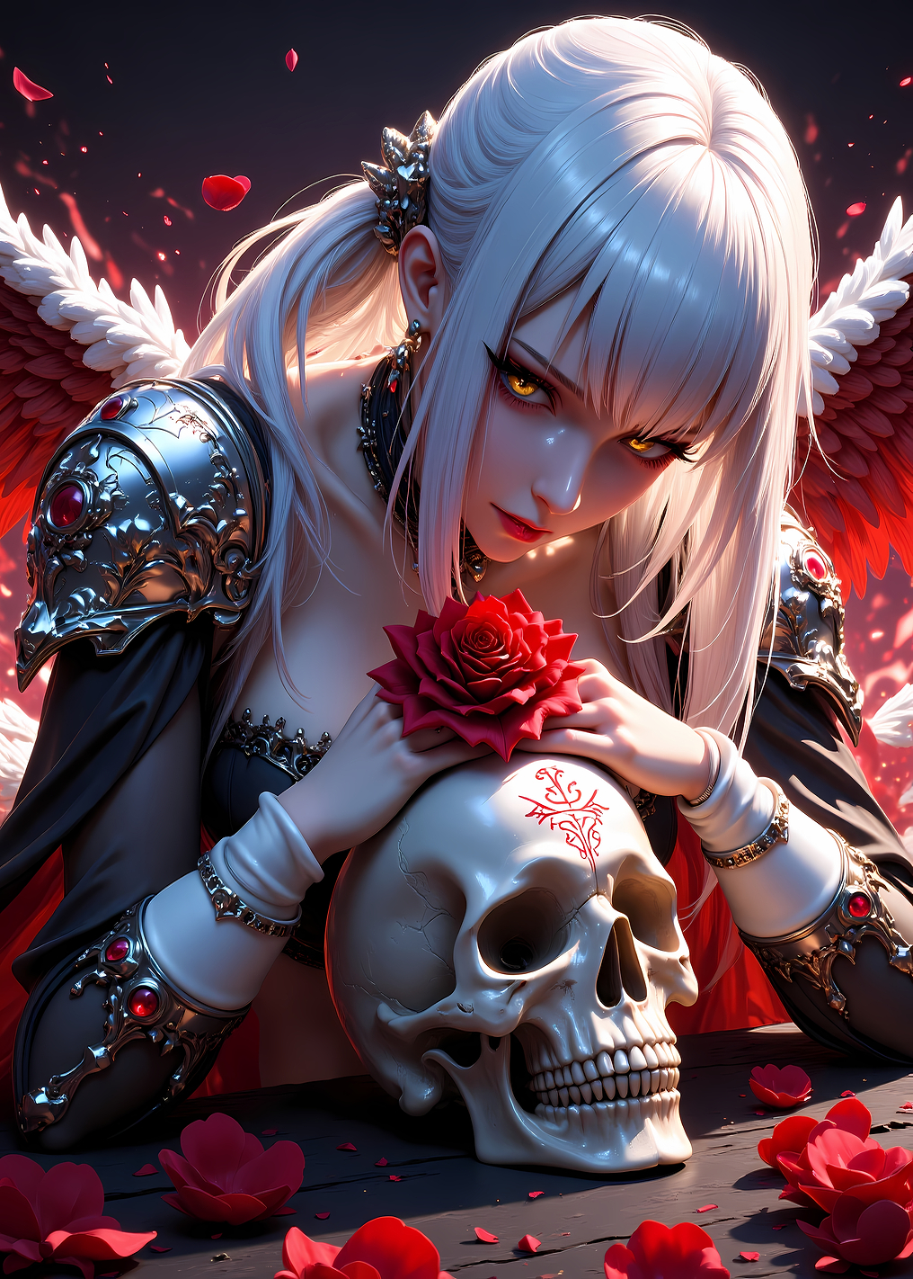 Gothic Angel with Skull and Rose - 10109798