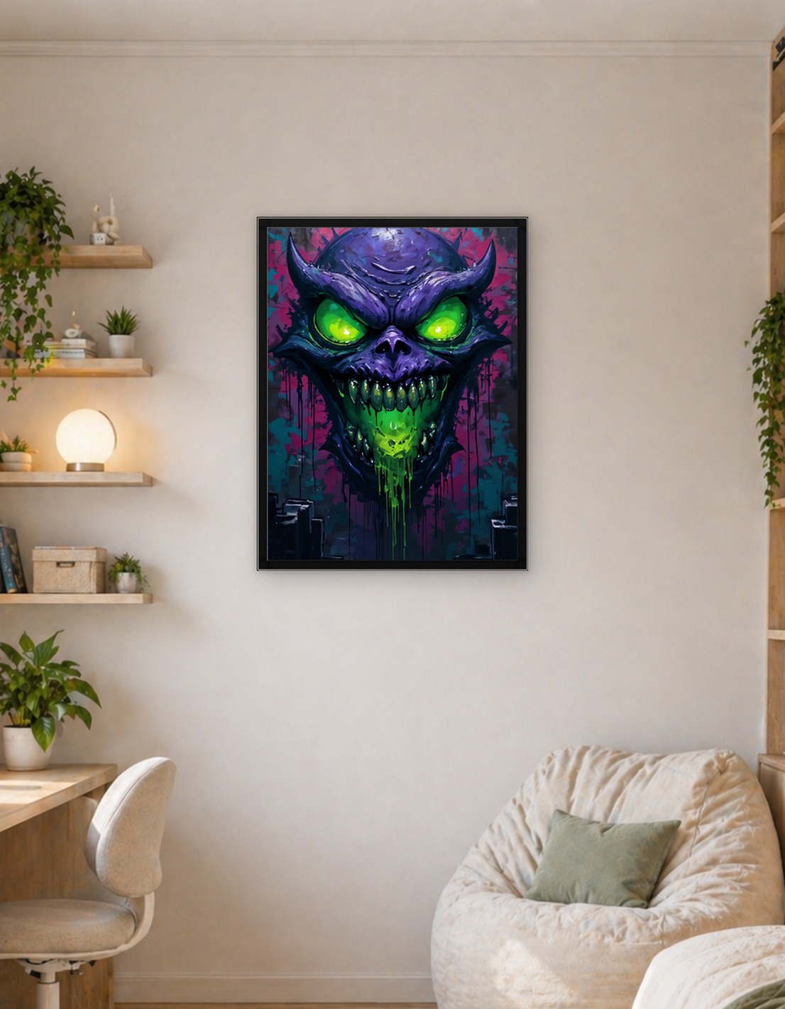 Grotesque Monster Face with Glowing Eyes