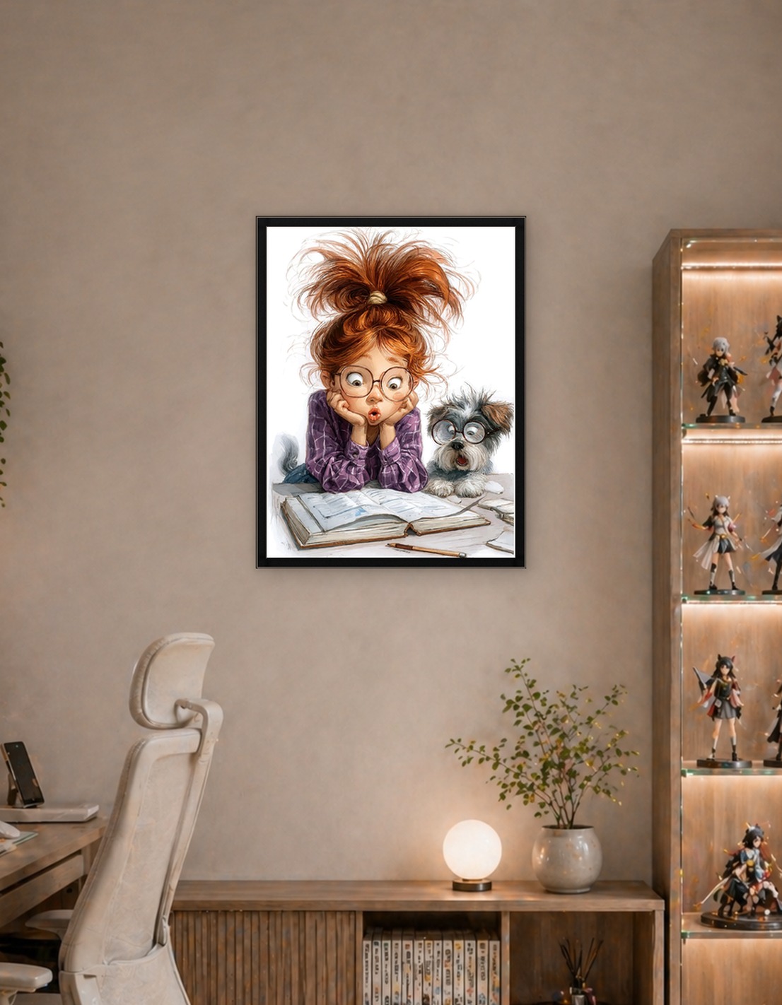 Girl and Dog Studying with Glasses