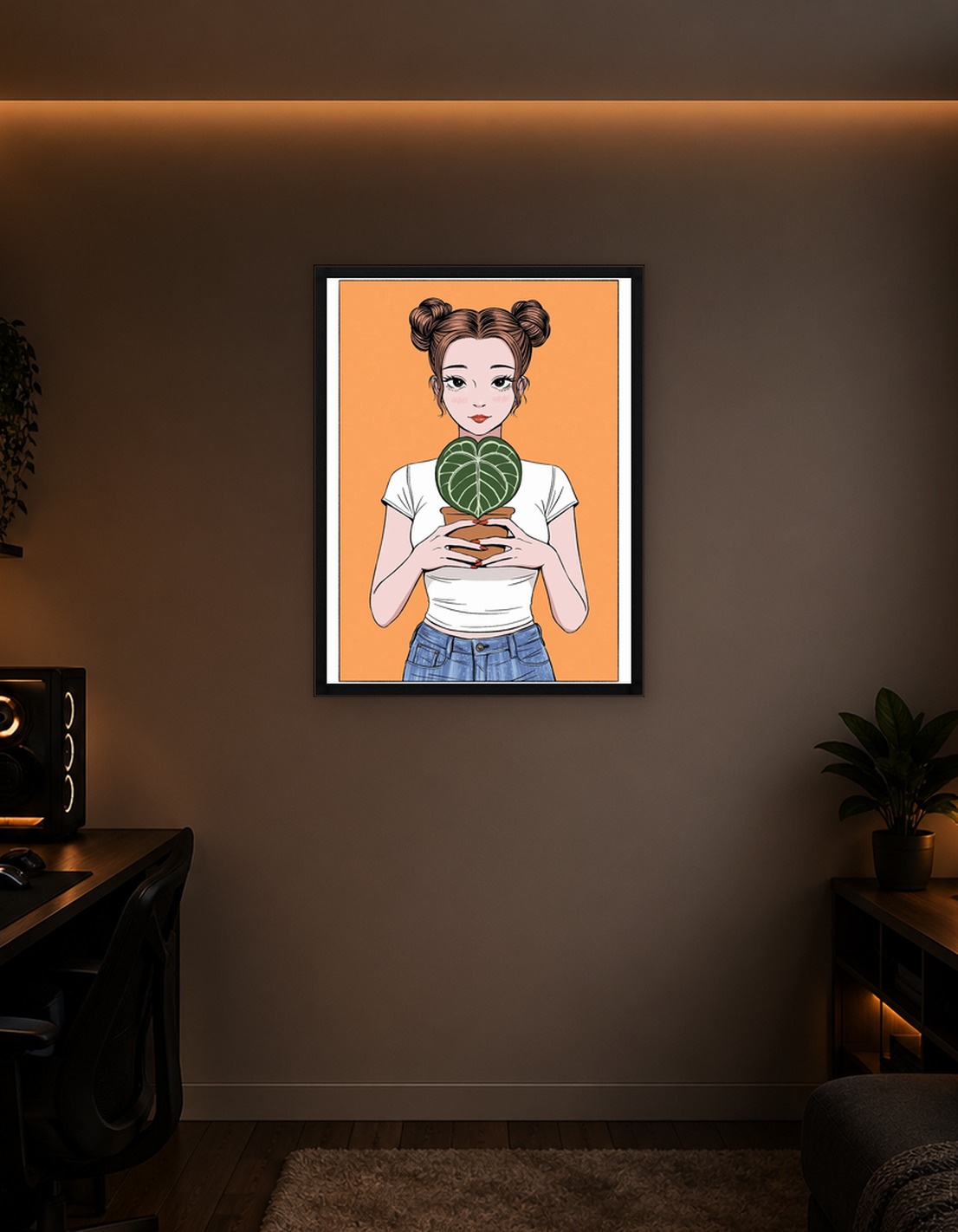 Girl Holding Potted Plant Illustration