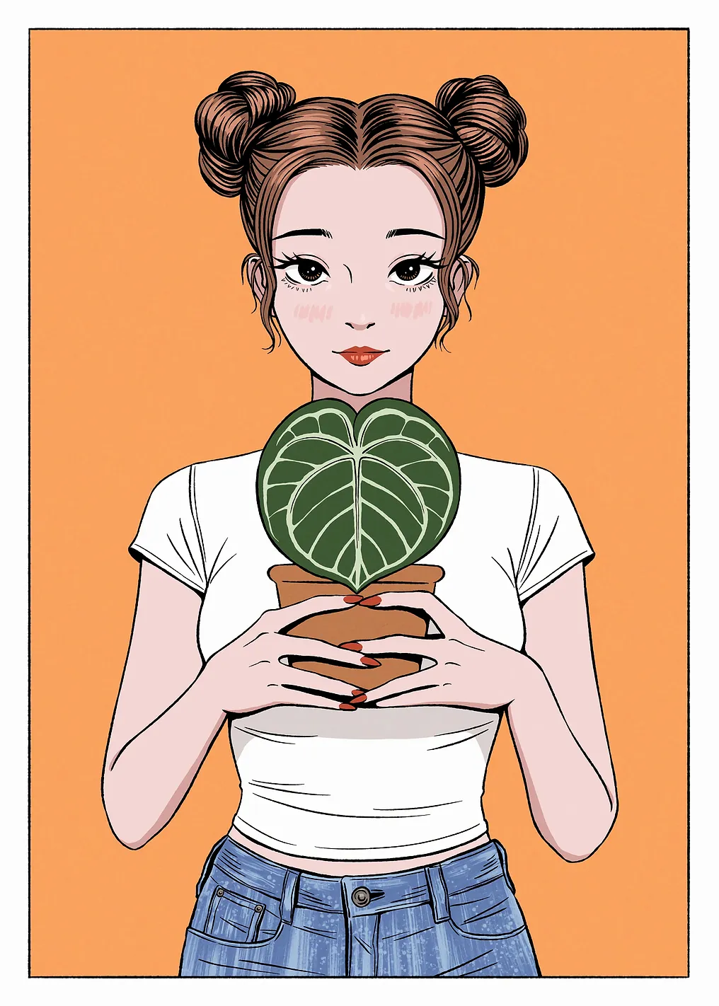 Girl Holding Potted Plant Illustration
