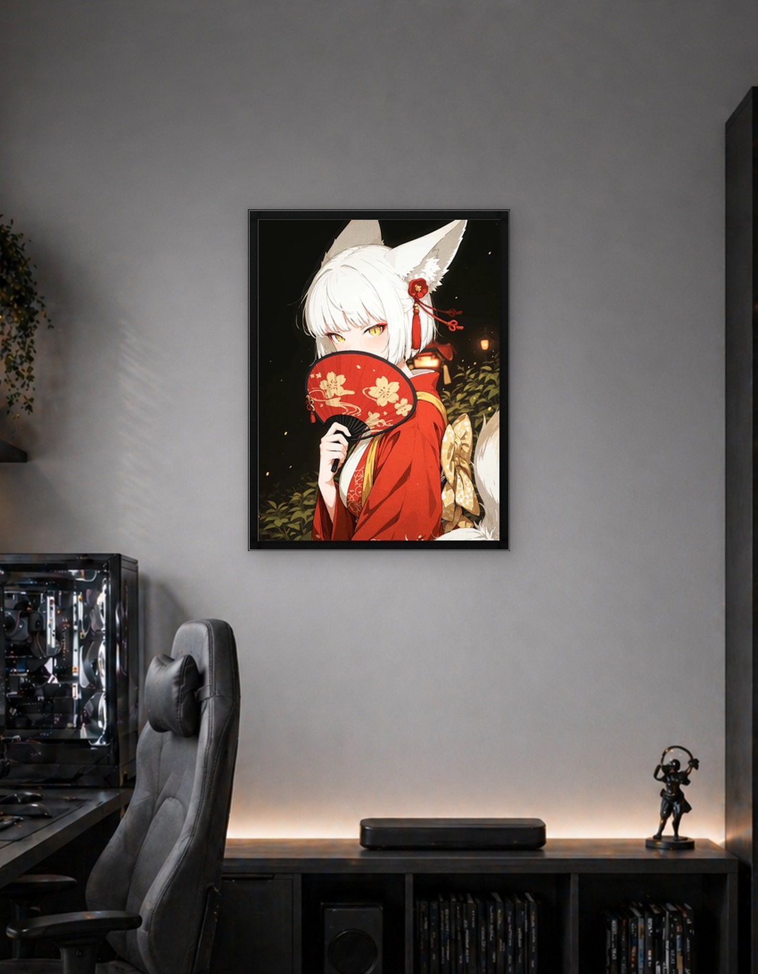 Kitsune Girl with Red Fan