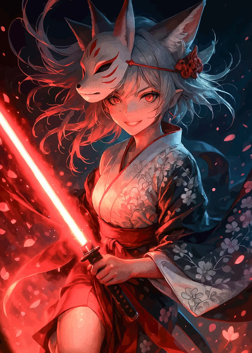 Kitsune Girl with Red Lightsaber