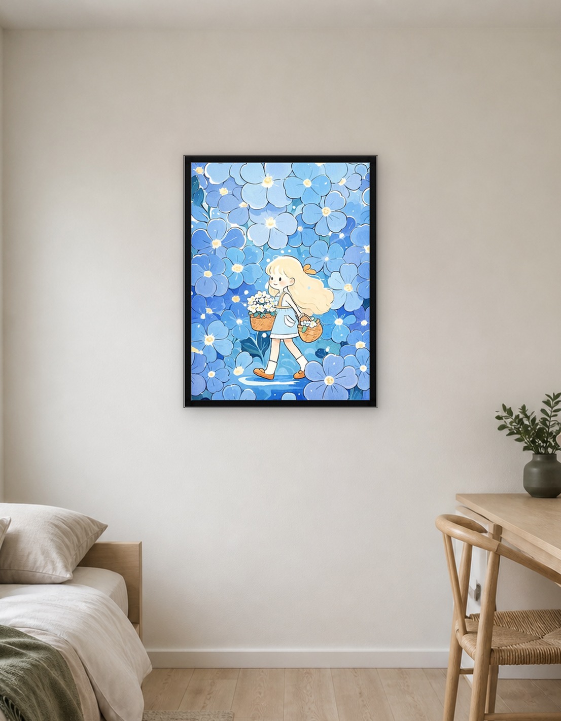 Girl Blue Flower Garden