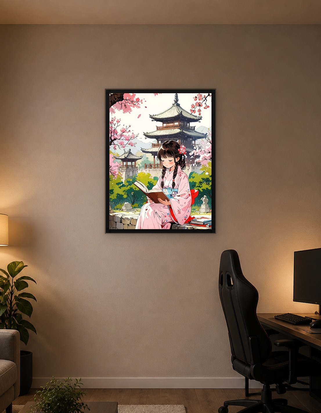 Girl in Kimono Reading Book