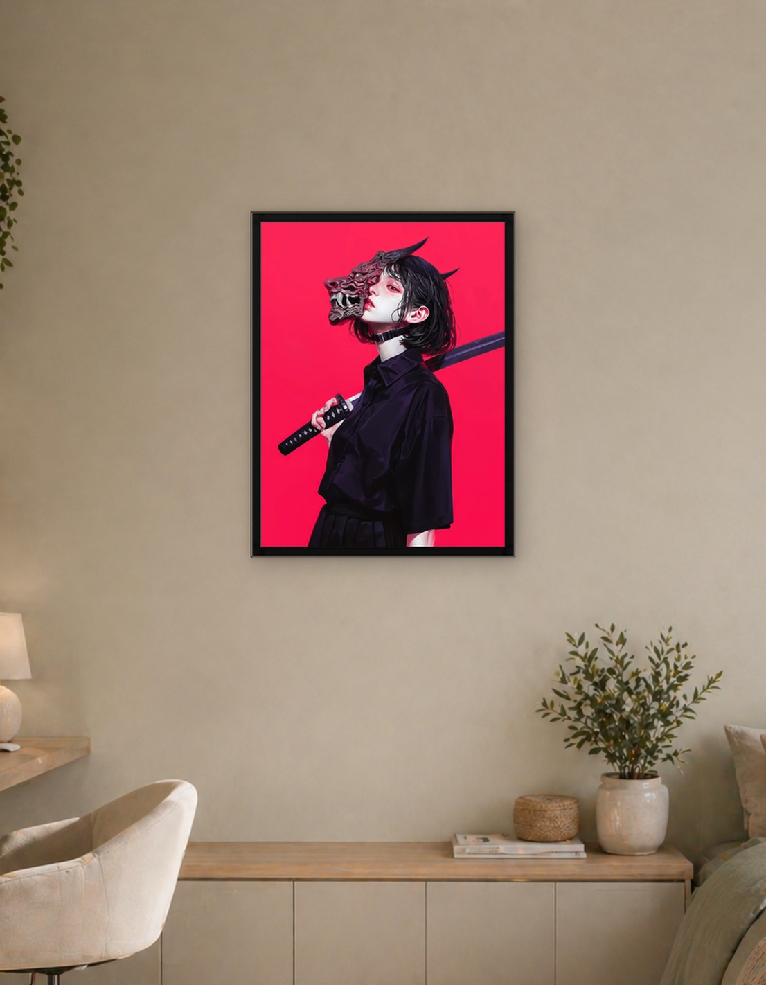 Girl with Oni Mask and Katana