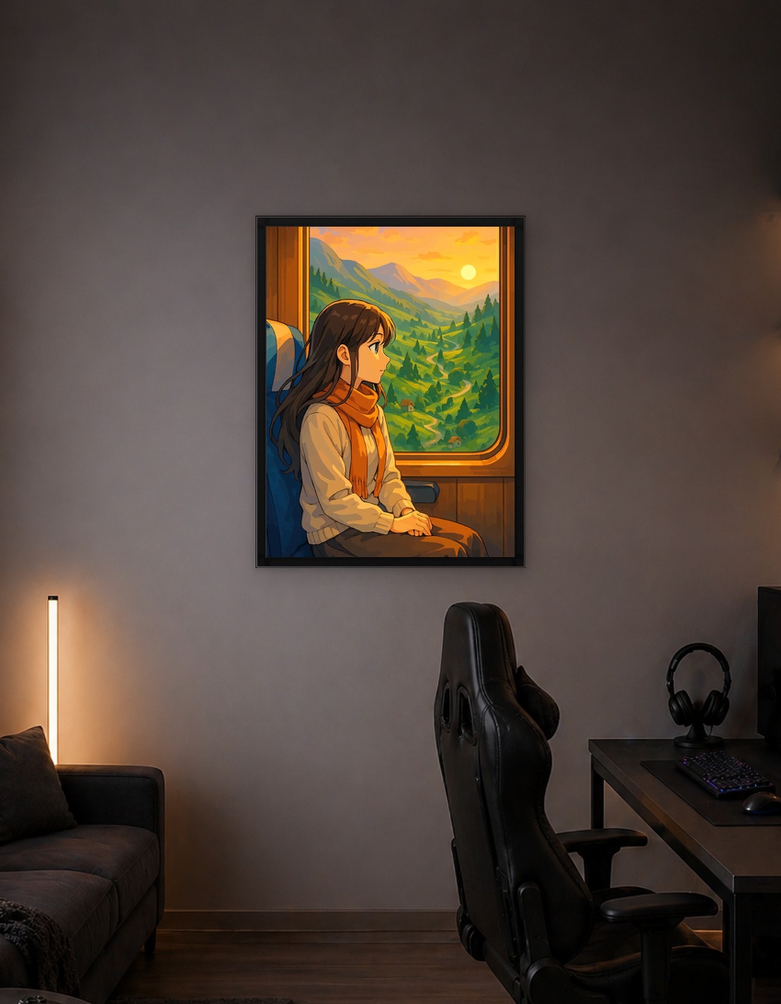 Girl on a train looking at mountains