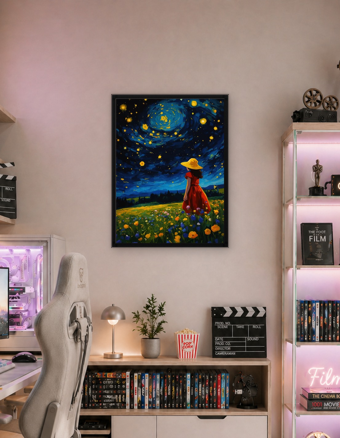 Girl in Field Under Starry Sky