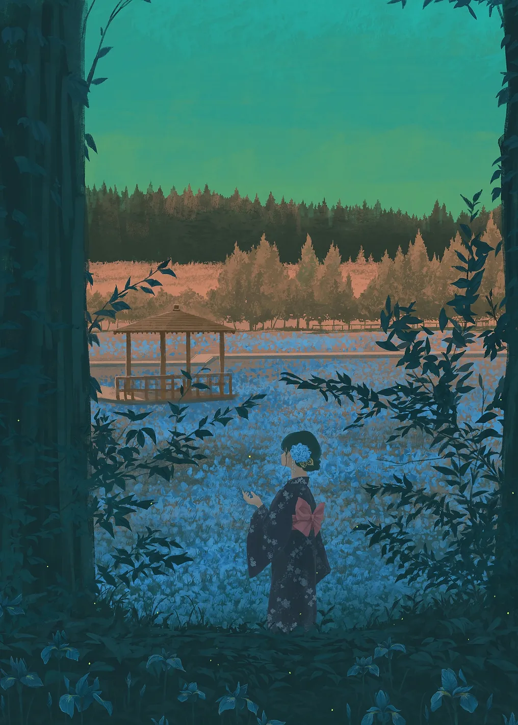 Girl in Yukata in a Field of Flowers
