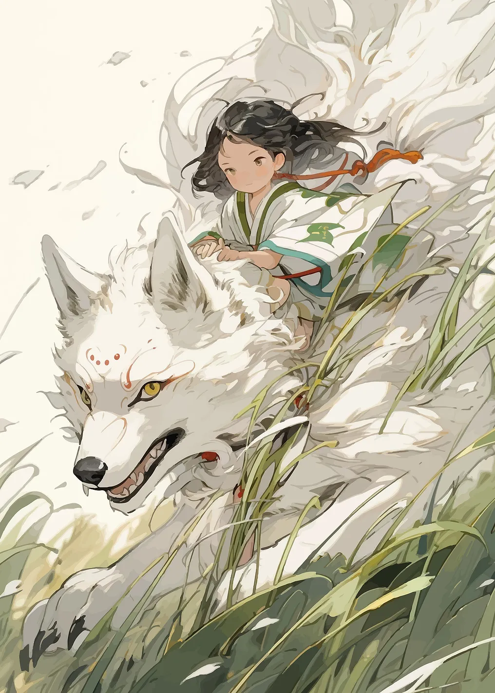 Girl Riding a White Wolf - 10051474