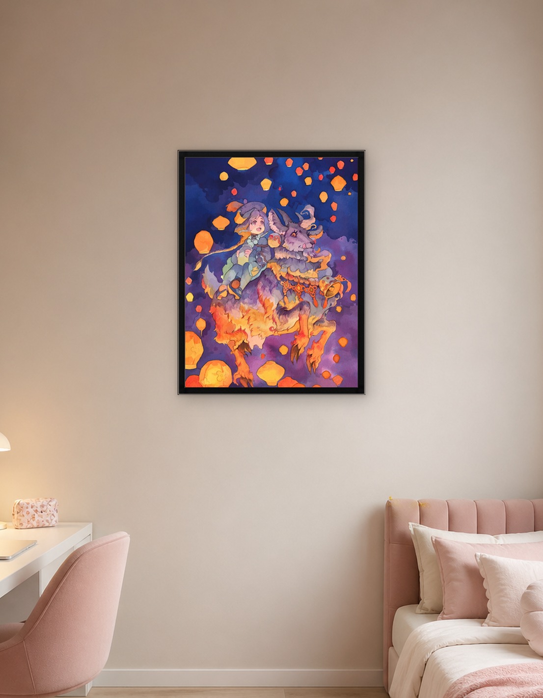 Girl riding magical creature lanterns