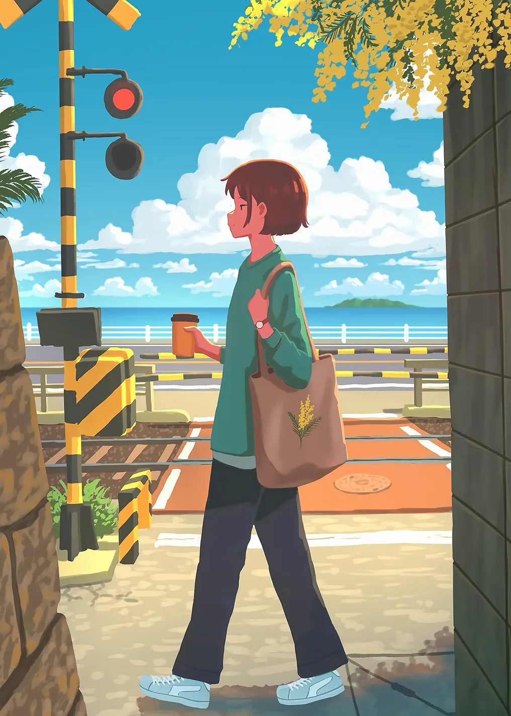 Girl walking by the sea