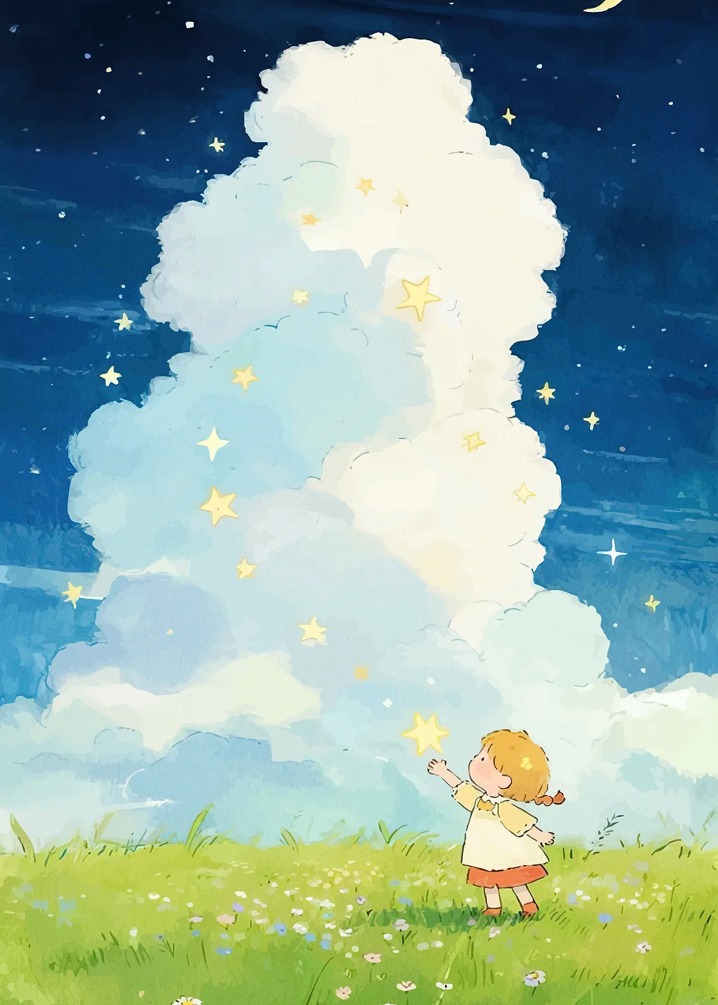 Girl Reaching Stars Sky