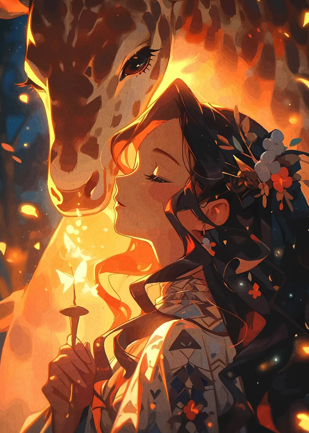 Girl and Giraffe in Warm Light
